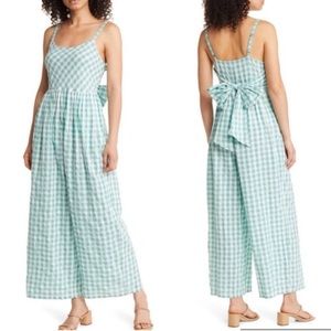 Nordstrom Green and White Gingham Print Wide Leg Jumper